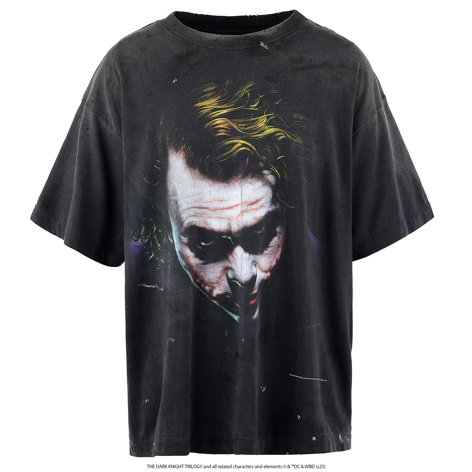 ⚠️This season's most important Batman and Joker IP collaboration SAINT Mxxxxxx x The Dark Knight BTM SS TEE /JOKER/BLACK Dark Knight Batman co-branded Joker character TEE Washed black S-XL Assute ready-to-wear dyeing, faded, re-washed and distressed, authentic proofing, custom-woven correct main mark, washed mark, difference between pictures and production, top-notch printing technology, God restores every pore of the Joker's headshot